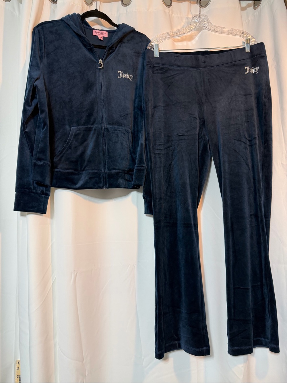 Y2K Vibes Comfy Juicy Couture Navy Velour Zip Hoodie & Pants Set B10